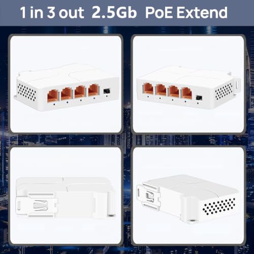 Image of 4 Port 2.5Gbps PoE Extender 1 in 3 Out-IEEE 802.3af /at, 90W in 30W Out PoE Repeater 100 /1000 /2500Mbps, Vlan & Extend to 100m, Din-Rail & Wall Mount PoE Passthrough Switch Plug & Play