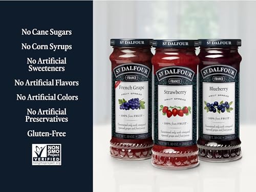 St. Dalfour French Grape, Strawberry and Blueberry Fruit Spread Bundle, 10 oz Each - 100% from Fruit, No Artificial Ingredients, Non-GMO, All Natural