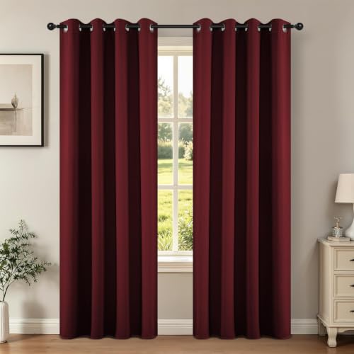Image of Joydeco Blackout Curtains 84 Inch Length, Thermal Insulated Long Curtains, Room Darkening Grommet Drapes for Living Room Bedroom Window (W52 x L84 Inch, Burgundy Red), (Pack of 20)
