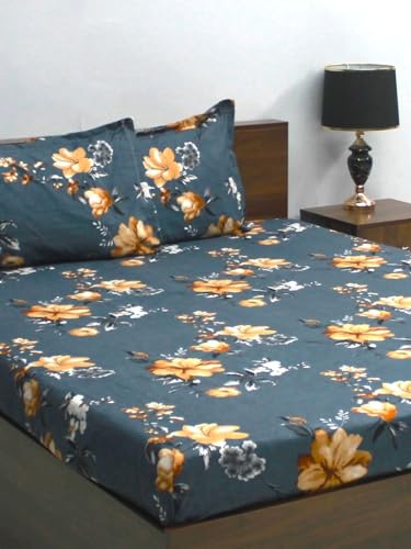 Image of Bombay Dyeing Mimosa 164 GSM Microfiber Grey Floral Double Bedsheet with 2 Pillow Covers