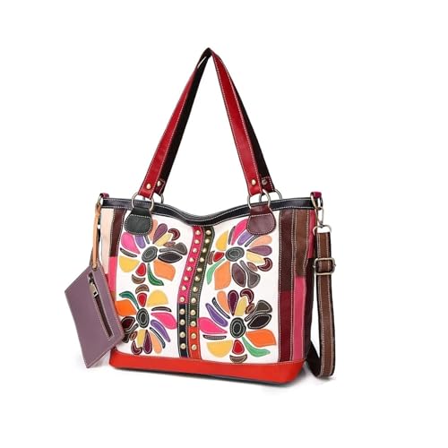 Sac à bandoulière en cuir pour femmes style rétro avec motif de fleurs colorées