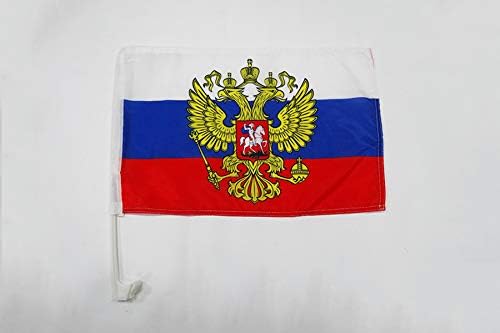 Russia with eagle Car Flag 18'' x 12'' - Russian coat of arms Car flags 30 x 45cm - Banner 18x12 INCHES PLASTIC STICK - AZ FLAG