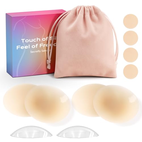 daidora 2 Paar Nippelpads Nipple Cover Wasserfeste & Unsichtbare Wiederverwendbar, Brustwarzenabdeckung mit Tragetasche (Nude, M)
