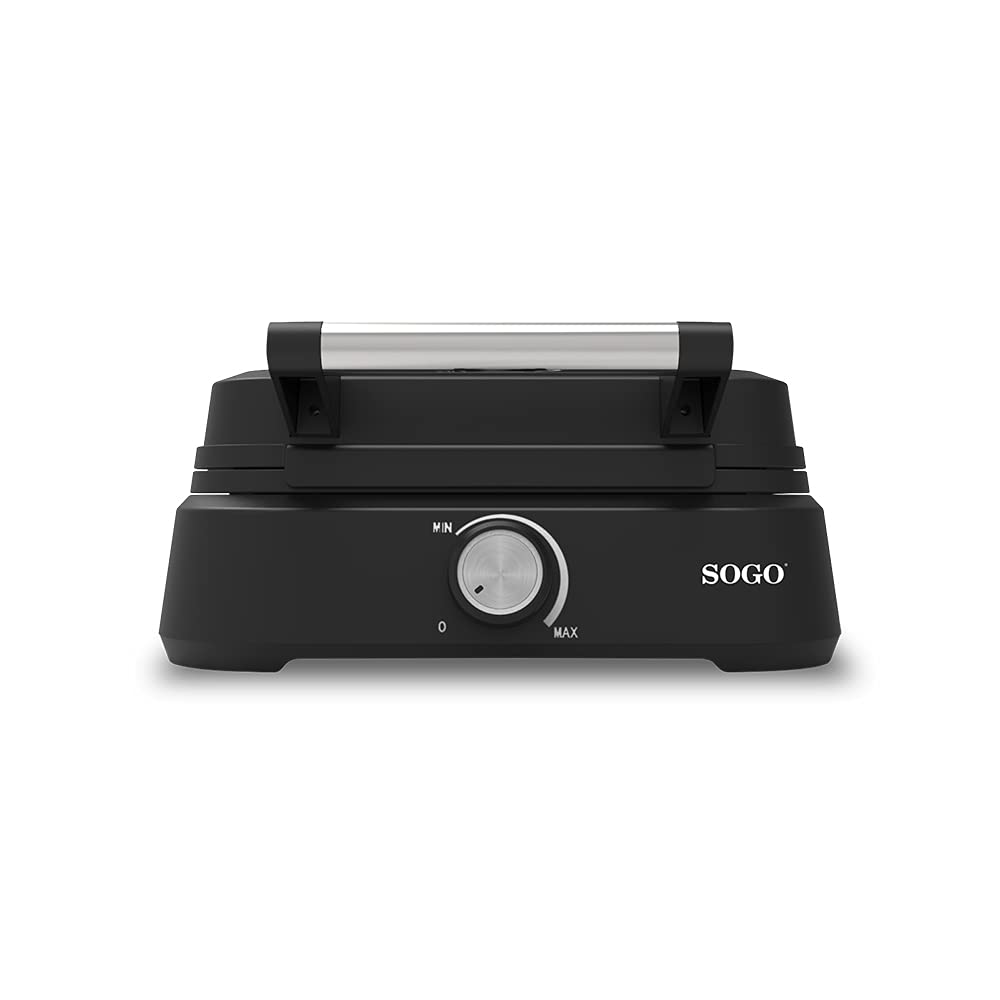 SOGO Máquina para Gofres - Gofrera con Potencia de 1500W, Diseño en Negro y Acero Inoxidable, para Deliciosos Gofres Caseros Crujientes y Dorados (SS-7235)