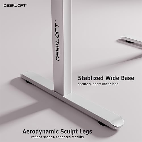 Image of Electric Standing Desk Height Adjustable Table | Ergonomic Sit Stand Workstation with Walnut Wood Grain Top | Motorized Computer Desk for Home Office (White Frame & Brown Top, 1200x600 mm)