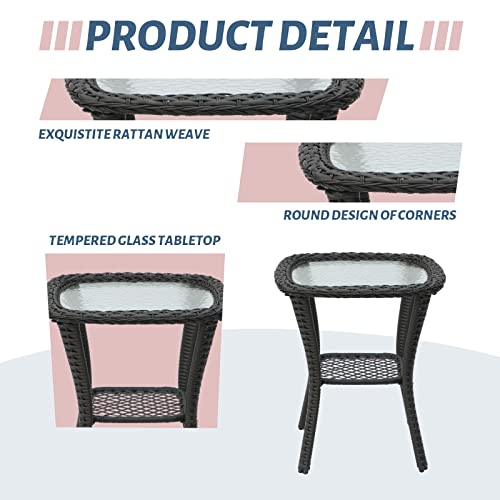 Eurosakura Wicker Swivel Patio Chairs Set 360-Degree Outdoor Swivel Rocking Chair 3 Piece Pe Rattan Patio Bistro Sets With Fabric Cushions Table Conversation Sets, Blue #TOP4