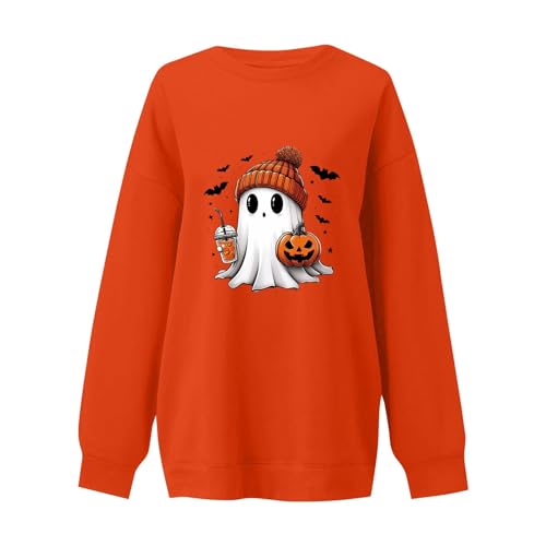 ADHOWBEW Womens Halloween Sweatshirt 2025 Cute Fall Oversized Crewneck Ghost Graphic Spooky Long Sleeve Funny Pullover3