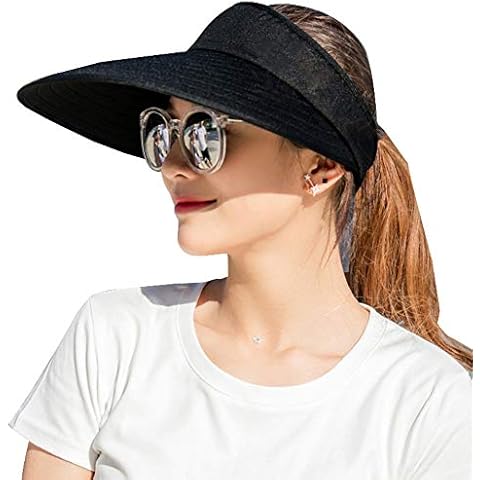 Sun Visor Hats Women Large Brim Summer UV Protection Beach Cap Black Cover