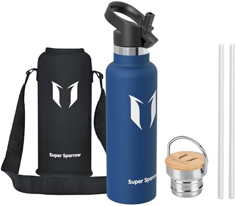 Sparrow Edelstahl Trinkflasche- 0.5L/0.75L/1L- Thermosflasche mit Strohhalm | Wasserflasche Auslaufsicher, Thermoskanne BPA-Frei & Kalt & Heiß - TwistTrail mit Trinkhalmdeckel, Rin