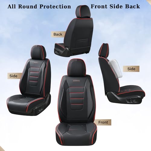 Image of Coverado Seat Covers Full Set, Seat Covers for Cars, Car Seat Cover, Car Seat Protector, Nappa Leather Car Seat Cushion, Waterproof Car Seat Covers Front Seats and Back Fit for Most Cars (Redline)