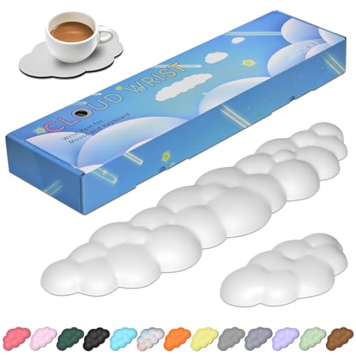 JIKIOU Upgrade Leather Cloud Keyboard Wrist Rest, Cloud Wrist Rest with Non-Slip PU Base, Comfortable Memory Foam Wrist Rest for Computer Laptop Mac Gaming Office and Pain Relief Christmas Wish Gift