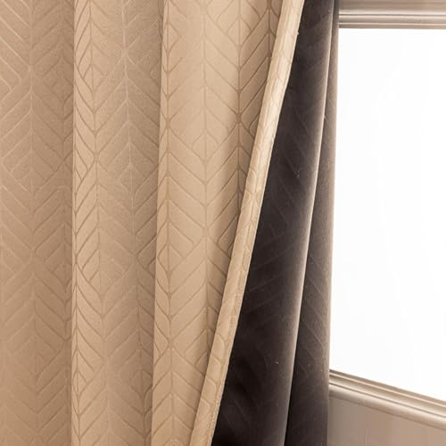 Image of HOMEMONDE 100% True Blackout Curtains Customize Size - 1 Piece Curtain, Embossed Panels Light Block Thermal Insulated & Noise Reducing Room Darkening Curtains (Beige)
