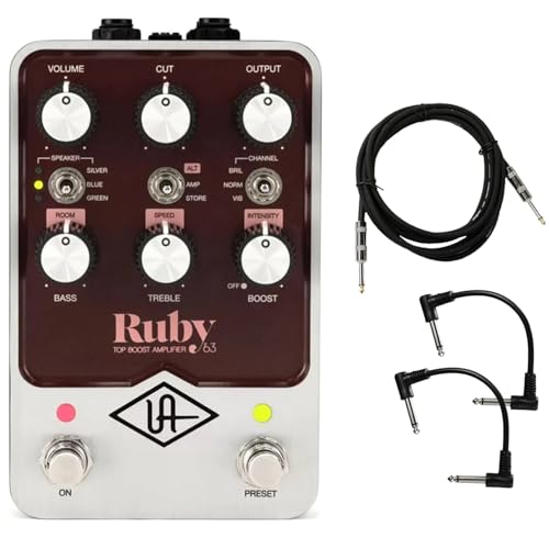 Universal Audio UAFX Ruby '63 Top Boost Amplifier Pedal - Bundle with Instrument Cable and 2 Patch Cables