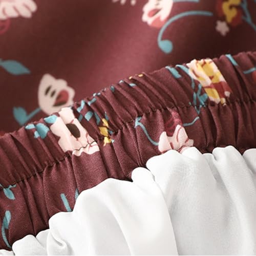 Women's Boho Floral Skirts Casual Soft Drawstring Elastic High Waisted Skirt Trendy Pleated Midi Skirts with Pockets4