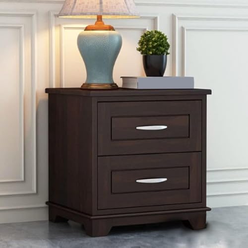 Image of Sheesham Wood Bedside Table with 2 Drawer Wooden Night Stand End Table Solid Wood Bedside Table for Bedroom Living Room Home (Walnut Finish)