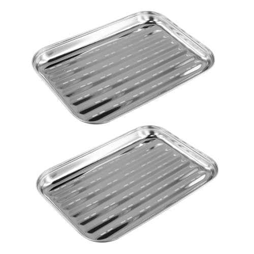 Gudalea Juego de 2 Bandejas para Barbacoa de Acero Inoxidable, Reutilizable Bandejas para Barbacoa, Sartén Parrilla de Acero Inoxidable, para Barbacoa de Gas