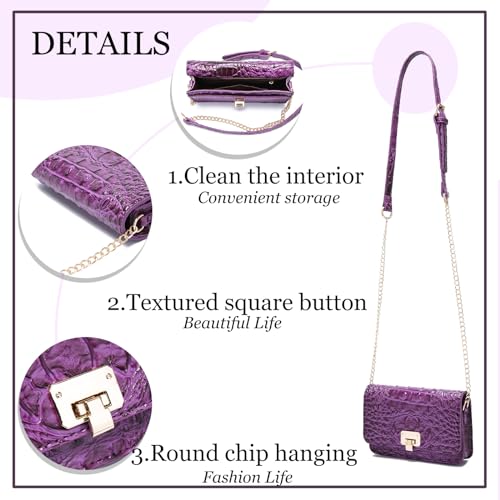 Image of Makcr Joacbv Small Crocodile Crossbody Cell Phone Purse for women Vegan Leather Clutch Wallet with Leather Shoulder Strap | Small