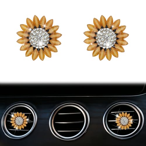 Image of Sunflower Air Vent Clips Car Accessories Bling Sunflower Air Freshener Outlet Clips for Women Car Interior Decorations Cute Flowers Cars Clips Air Fresheners Interior Accessories (2, Yellow)