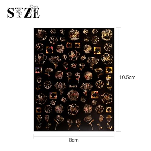 JMEOWIO 12 Sheets Flower Nail Art Stickers Decals Self-Adhesive Spring Summer Floral Gold Nail Supplies Nail Art Design Decoration Accessories