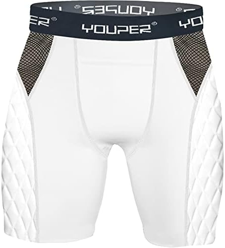 Youper Adult Elite Compression Padded Sliding Shorts w/Cup Pocket for Baseball, Football (White, Large)