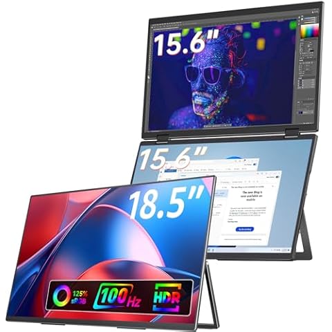 VisionOwl Portable Monitor Bundle 18.5inch 100Hz & 15.6-inch Stacked Dual Screen 1080P FHD Portable Screen USB-C HDMI IPS HDR Computer Display with Kickstand Speaker for Laptop PC MacBook Surface Xbox Cover