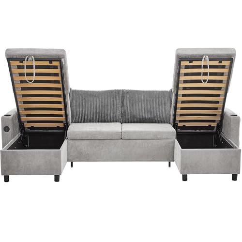 Image of ERYE U-Shaped Pull Out Sleeper Couch Bed Symmetrical Sleeper Sectional Sofa Convertible Sofabed with Storage Chaises for Living Room