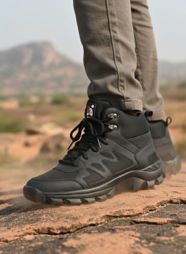 Image of Leo's Fitness Waterproof Canvas High Ankle Boots for Trekking Hiking & Other Casual Purpose