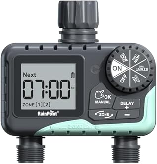 RAINPOINT Water Timer for Garden Hose - 2 Zone Sprinkler Timer with Rain Delay/Manual Watering/Automatic Irrigation for Yard Lawn
