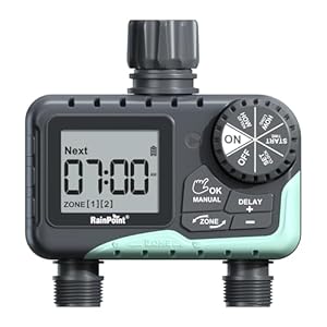 RAINPOINT Water Timer for Garden Hose – 2 Zone Sprinkler Timer with Rain Delay/Manual Watering/Automatic Irrigation for Yard Lawn