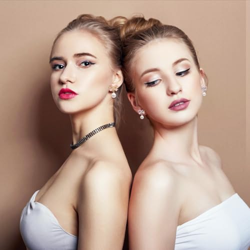 Gold Bow Earrings for Women Pearl Bow Earrings Trendy Pink Drop Stud 2 Pairs Ribbon Silver Earring Dangle Jewelry Long Tassel Chain Drop Earring Bowknot Stud Wedding Party Daily Accessory Gifts3