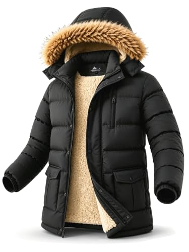 Men's Winter Fur Coat Waterproof Parka with Hoodie