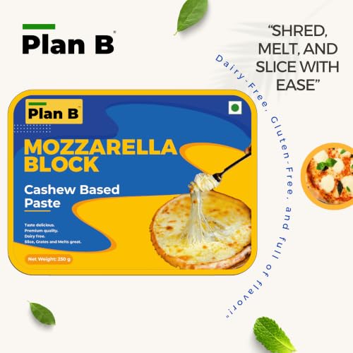 Image of Plan B Plant-Based Mozzarella Cheese Block 250g | Dairy-Free & Lactose-Free | Smooth & Melty Cheese Alternative Made with Cashews | Perfect for Pizza, Pasta & Baking