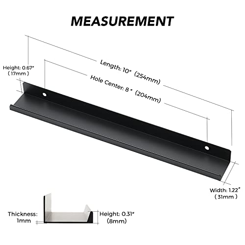 Image of Ravinte 6 Pack Finger Pulls for Cabinets 254mm /10 Length Black Edge Pulls | 204mm /8 inch Hole Center Concealed Handles, Tab Handle Profile, Minimal Look, For Kitchen Drawers Tab Handle