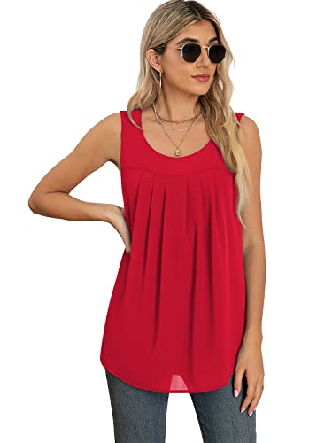Quezhu Summer Tanks For Women Dressy Elegant Layered Chiffon Sleeveless Tunics Blouses,Red,X-Large #TOP2