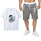 Entwickelt für Anime-Fans:Attack on titan tshirt und Shorts, High Fashion und Unisex Der Umhang und vielseitige Kapuzenumhang. (Bitte beachten Sie, dass es sich bei dieser Größe um eine asiatische Größe handelt. Es kann Unterschiede geben. Bitte lesen Sie die Größeninformationen vor dem Kauf.)
