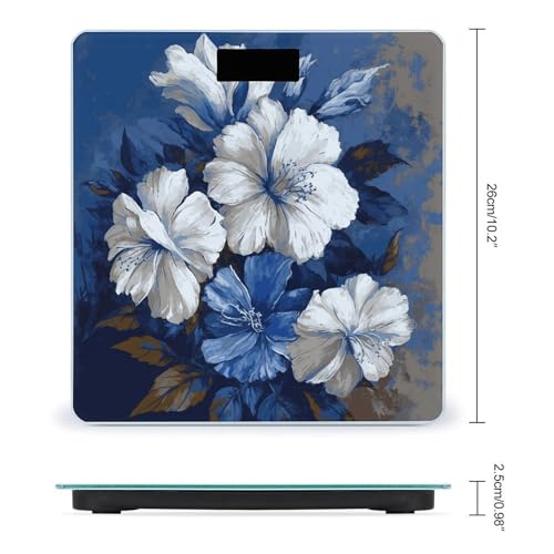 Báscula digital para baño con flores azules y blancas miniatura 2