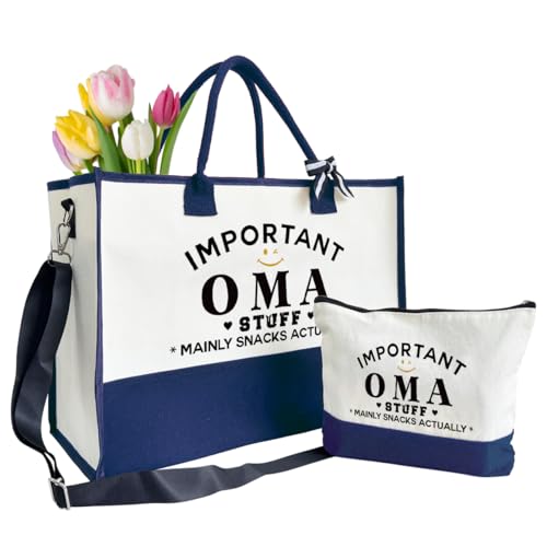Important Oma Bag Gifts, Canvas Tote Bag for Grandma, Grandma Gifts, Cosmetic Bag, Beach Bag and Makeup bag, Travel Bag Gifts for Oma, Canvas Tote Bag With Zipper, Mothers Day Christmas Gifts A44