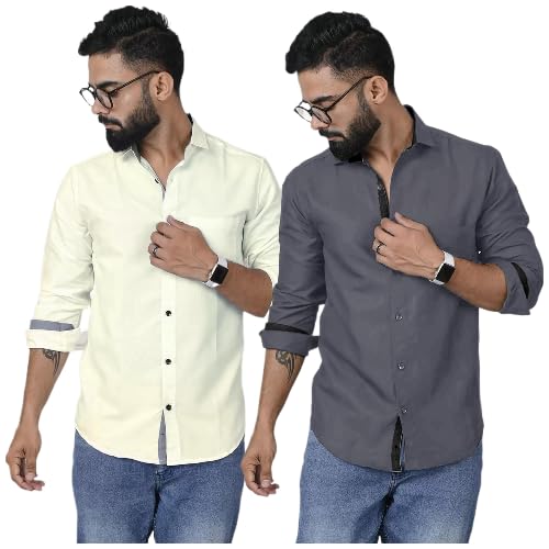 Image of Pinkmint Shirt for Men Cotton Soild Shirt & Spread Collar Long Sleeve Shirt Formal, Travelling