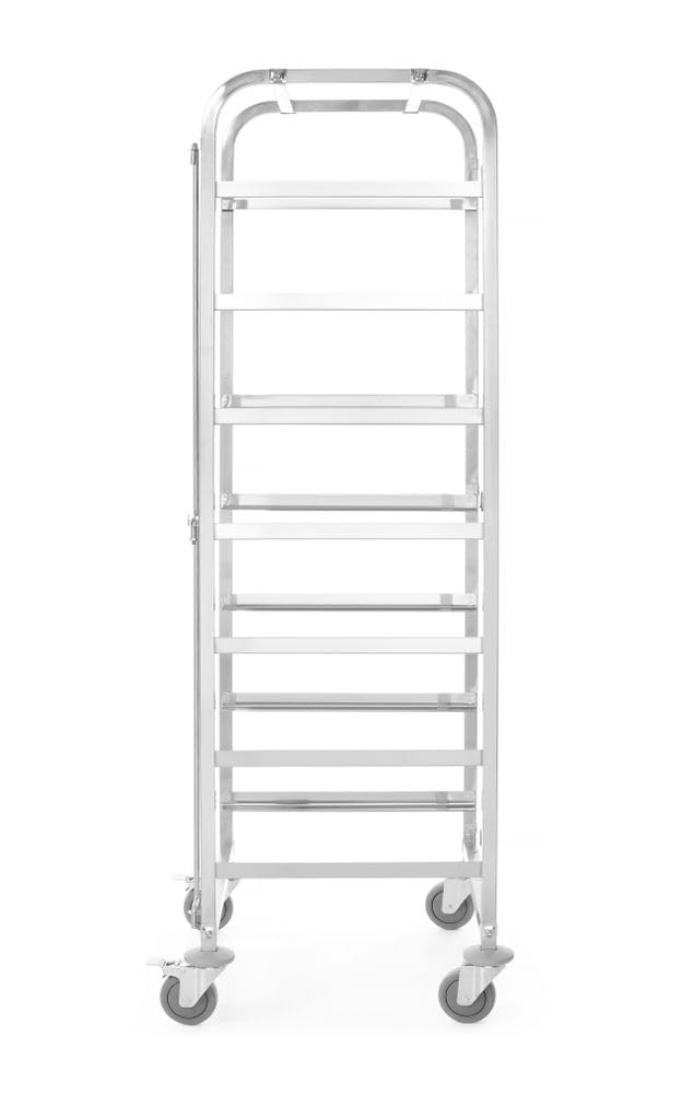 HENDI Transportwagen für Spülmaschinenkörbe, für 7 Körbe à 500x500mm, 7 Lagen im Abstand von je 200 mm, 615x560x(H)1700mm, Edelstahl