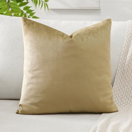 Artscope Luxury Velvet Cushion Covers Super Soft Decorative Square Throw Pillow Covers Case Cushion Covers for Sofa Couch Bedroom Car Decor 50x50cm Tan - Image 2