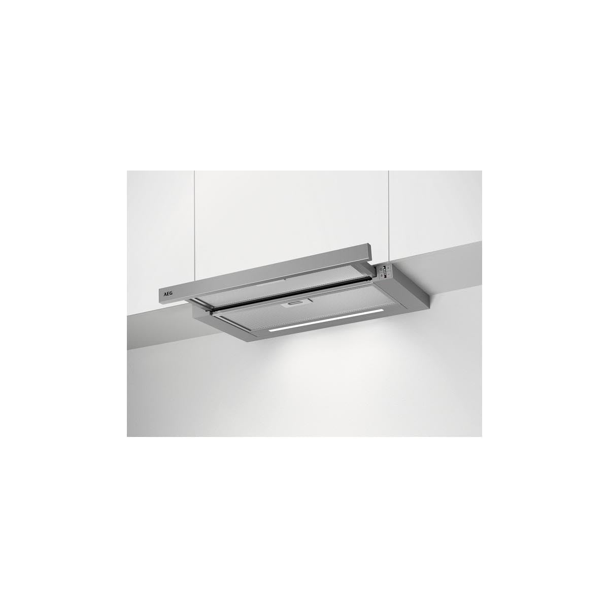AEG DPS5650AM Hotte Ecran Plat/Conduit ou Recyclage / 60cm / Gris/Max 415 m³/h/Min.54 - Max 70 dB(A) / A/Touches SoftTouch/Gris