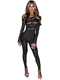 Mono de manga larga con detalles de cristal transparente, Negro, Talla única