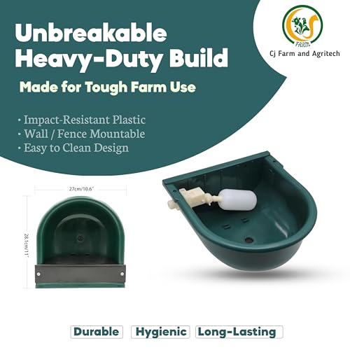 Image of CJ Farms Automatic Water Bowl for Cows, Goats, Sheep, Buffalo - 4L Capacity, Green Color, Float Ball Valve, Unbreakable Plastic, Durable Animal Drinking Bowl