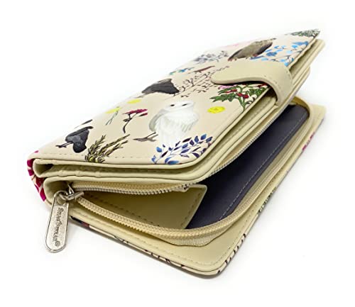 Shag Wear Wild Bird Owl Forest Large Wallet for Women and Teen Girls Vegan Faux Leather 7" Beige3