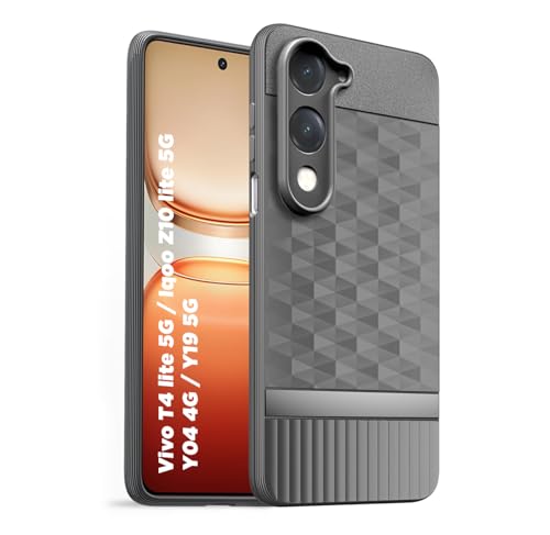 Image of SESS XUSIVE Back Cover for iQOO Z10 Lite 5G / Vivo T4 Lite 5G Camera Protection 3D Hexa Cube Design Silicone Protective Bumper Case for iQOO Z10 Lite 5G / Vivo T4 Lite 5G - Grey