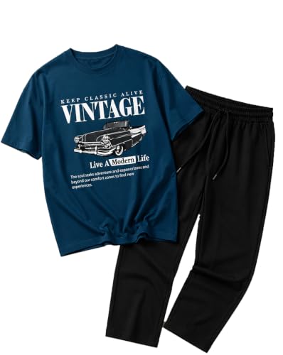 Image of AUSK Men's Graphic Printed Clothing Co-Ord Set | Oversized T Shirt with Track Pant | Casual Daily Wear Outfit for Men