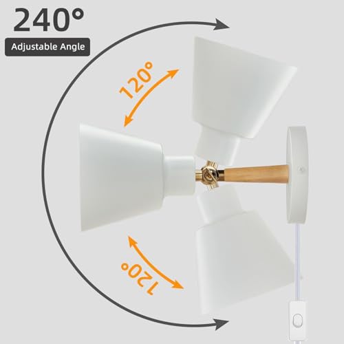 Aplique de pared E27 orientable 240° con interruptor integrado y cable para iluminación interior 2