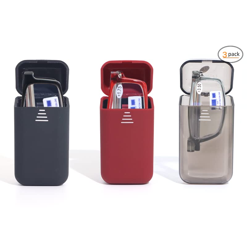 3 Pack Folding Reading Glasses Men Women Blue Light Blocking with Mini Portable Clip Case Small Readers Eyeglasses