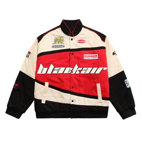 Vamtac Mens Varsity Baseball Jacket Bomber Cotton Vintage Racing Coats Streetwear with Pocket