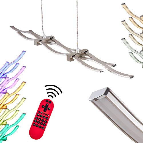 LED Pendelleuchte Gamsen, dimmbare Hängelampe aus Metall in Nickel-matt, Höhe max. 120 cm, 30 Watt (insgesamt), 1950 Lumen (insgesamt), Lichtfarbe 2700-5000 Kelvin, RGB Farbwechsler u. Fernbedienung